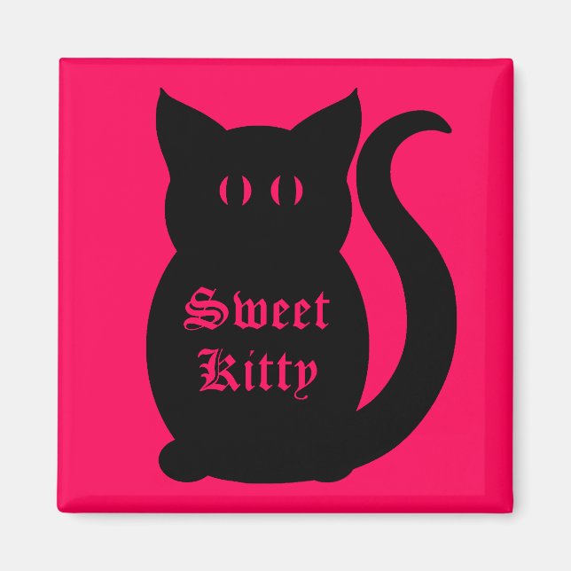 Imã Gatinho doce preto a rosa quente (Frente)