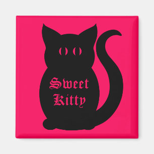 Imã Gatinho doce preto no rosa quente