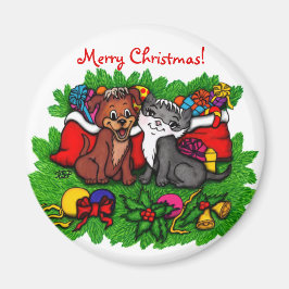 Imã Gatinho e puppy, XMas feliz