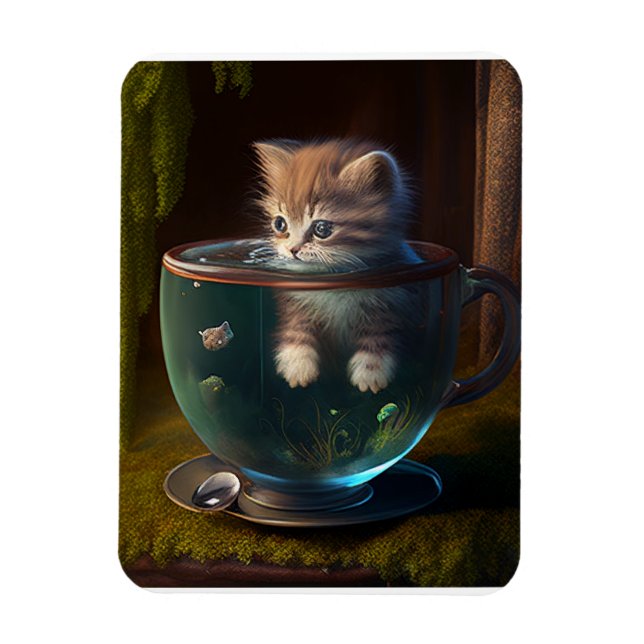 Ímã gatinho flexível num teacup (Vertical)