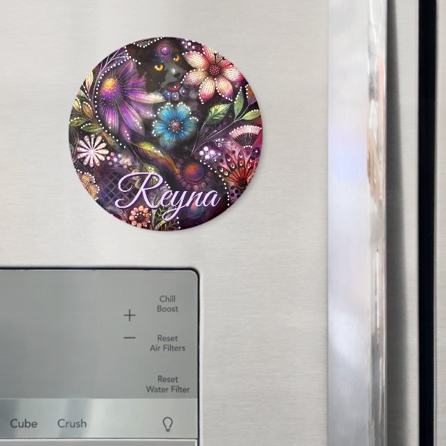 Imã Gatinho Floral Abstrato Personalizado (In Situ (Fridge))