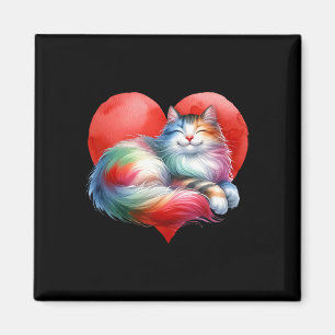 Imã Gatinho Fofo Arco-Íris Abraçando Coração Kitty Amo