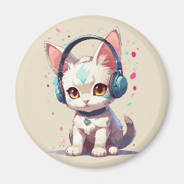 Imã Gatinho Fofo com Charme de Fones de Ouvido