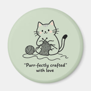 Imã Gatinho Fofo de Tricô Design Gráfico Verde Pastel