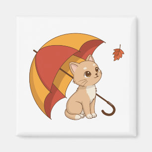 Imã Gatinho Fofo Gato Vermelho Amarelo Guarda-chuva Qu