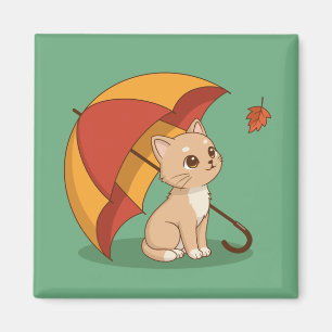 Imã Gatinho Fofo Gato Vermelho Amarelo Guarda-chuva Qu