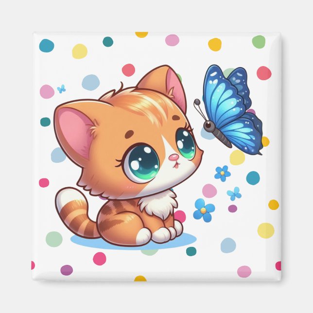 Imã Gatinho/gato fofo & borboleta  (Frente)