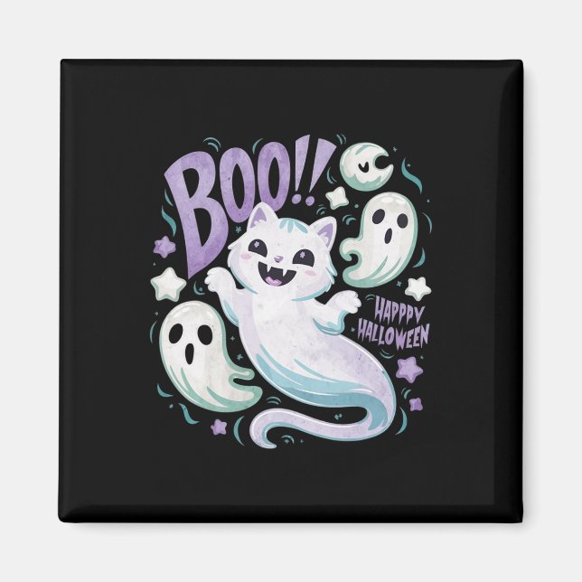 Imã Gatinho Ghost Cat Boo Halloween (Frente)