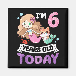 Imã Gatinho kawaii sereia eu tenho 6 anos 6º aniversár