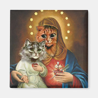 Imã Gatinho Maria e Jesus com Corações Sagrados