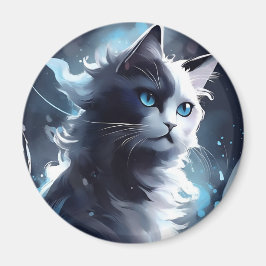 Imã Gatinho Místico Preto e Branco | Gato Aquarela