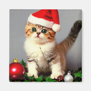 Imã Gatinho natal vintage em Santa Hat