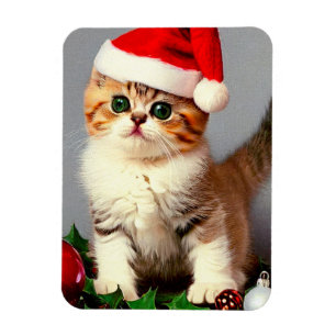 Ímã Gatinho natal vintage em Santa Hat