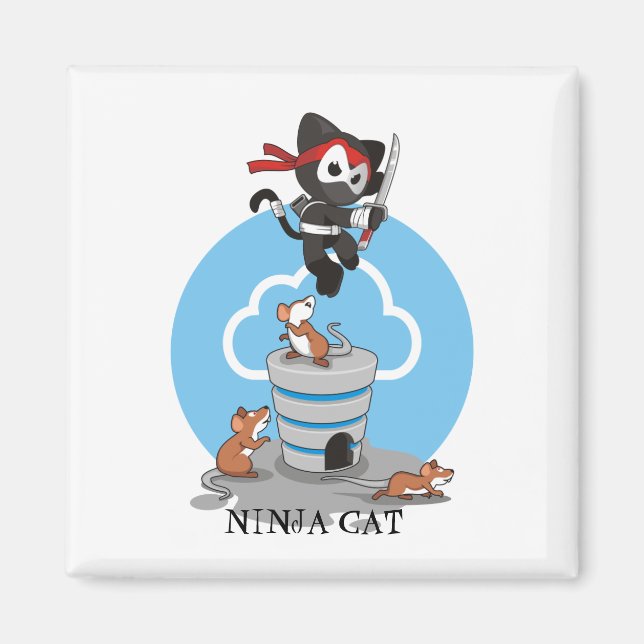Imã Gatinho Ninja com ratos (Frente)