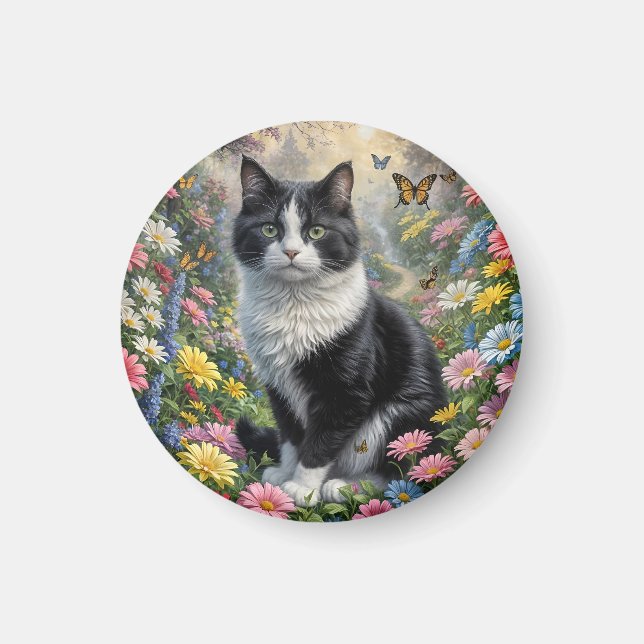 Imã Gatinho no jardim de flores (Frente)
