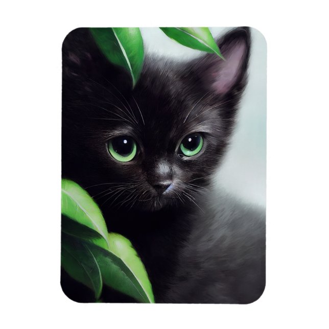 Ímã Gatinho Preto Bonito Com Olhos Verdes (Vertical)