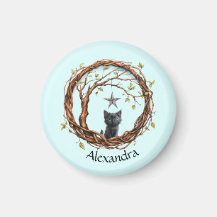 Imã Gatinho Preto Bonito Observando uma Estrela