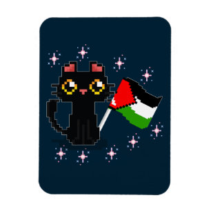 Ímã gatinho preto fofo segura bandeira da Palestina