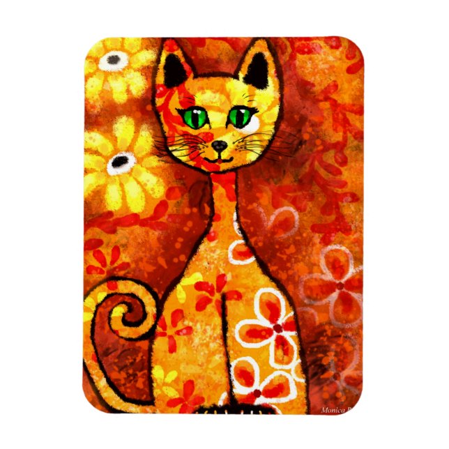 Ímã Gatinho Retro Gatinho Abstrato Laranja (Vertical)
