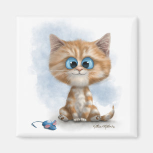 Imã Gatinho Ruivo com Desenho de Rato