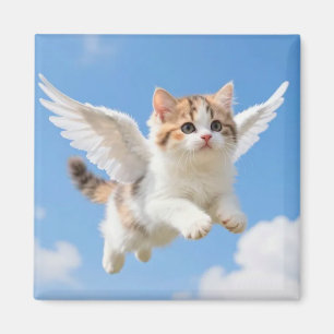 Imã Gatinho Voador Fofo Calico Tabby Céu Azul