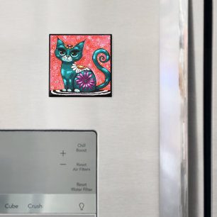 Imã Gatinho Whimsso Sentado em Rã Teal Floral