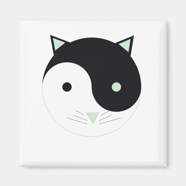 Imã Gatinho Yin Yang com verde, preto e branco da Casa (Frente)