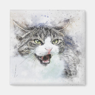 Imã Gatinho zangado ABSTRATO Watercolor