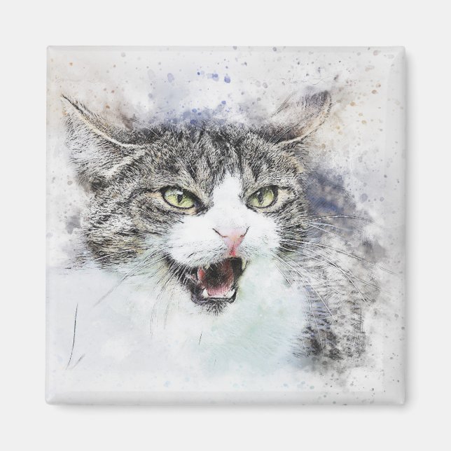 Imã Gatinho zangado | ABSTRATO | Watercolor (Frente)