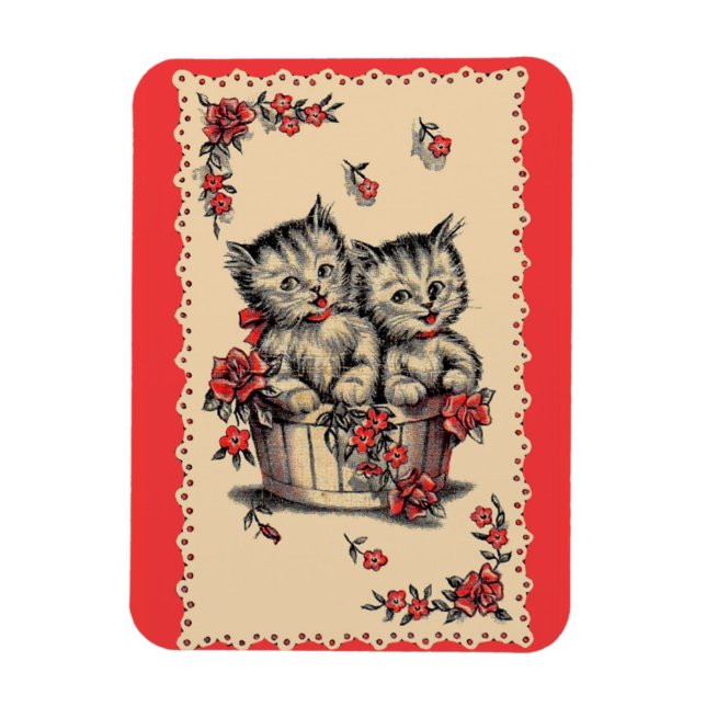 Ímã gatinhos adoráveis num cesto de flores (Vertical)