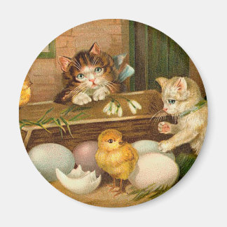 Imã Gatinhos e Pintinhos Vintage Páscoa Saudação