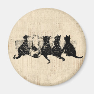 Imã Gatinhos Ilustrados com Fundo de Script de Tan
