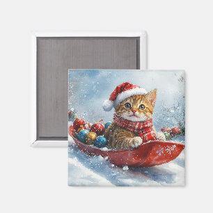 Imã Gato Abissínio em Trenó Neve Christmas