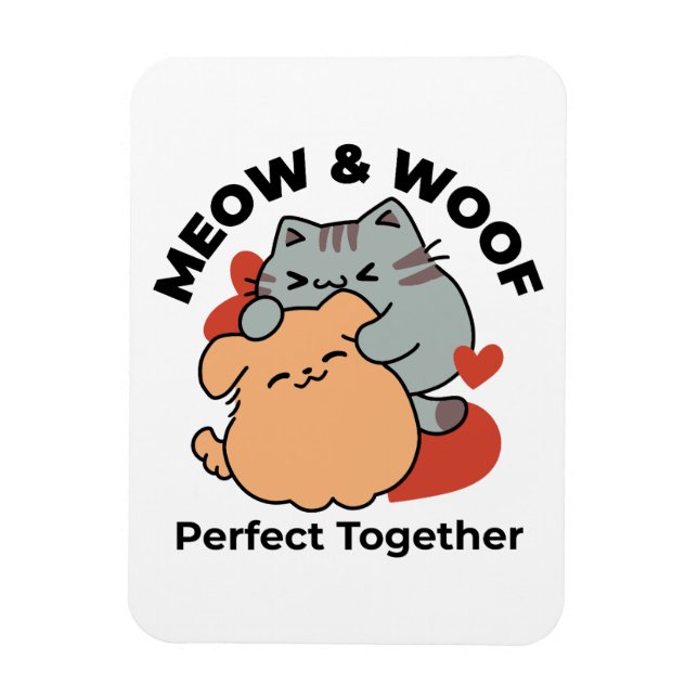 Ímã Gato Adorável e Cachorro Abraço - Meow & Woof Desi (Vertical)