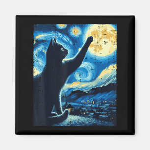 Imã Gato Alcançando Lua Noite Estrelada Gatinho Divert