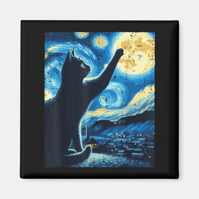 Imã Gato Alcançando Lua Noite Estrelada Gatinho Divert (Frente)