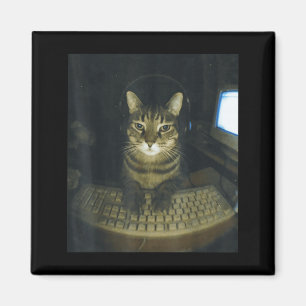 Imã Gato Amante de Gamer Sério Engraçado Gato Meme