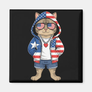 Imã Gato Americano Bandeira EUA Vermelho Branco Azul P
