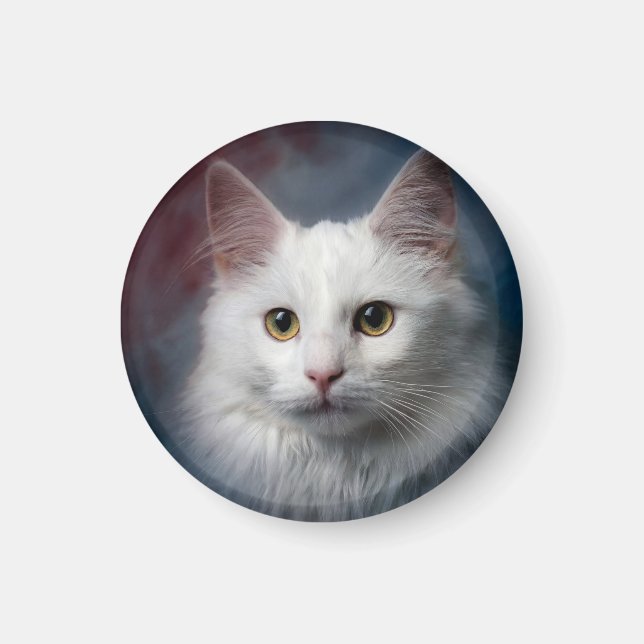 Imã Gato Angorá Turco Branco Azul Vermelho (Frente)