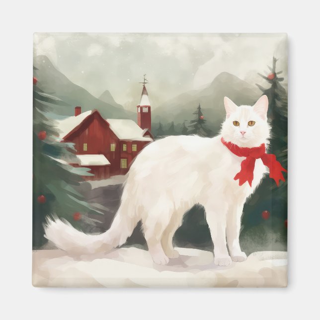 Imã Gato Angora Turco no Natal com Neve (Frente)
