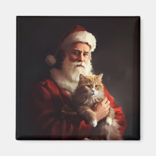 Imã Gato Angorá Turco Papai Noel Festivo Natal