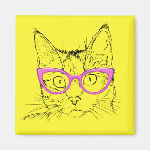 Imã Gato Animal Pet Flowers Art Abstrato Vintage Cute