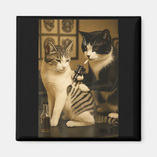 Imã Gato Antigo Fumando Tatuagem Gato Artista Divertid