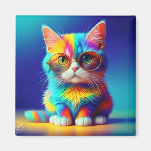 Imã Gato Arco-íris com Óculos Retrato-47567