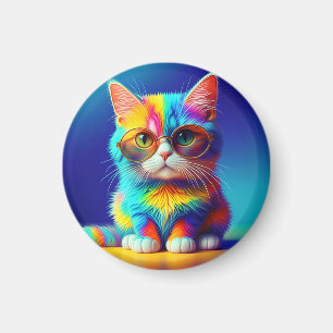 Imã Gato Arco-íris de Óculos
