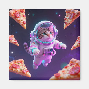 Imã Gato Astronauta Fofo Flutuando Pizza Aventura Espa