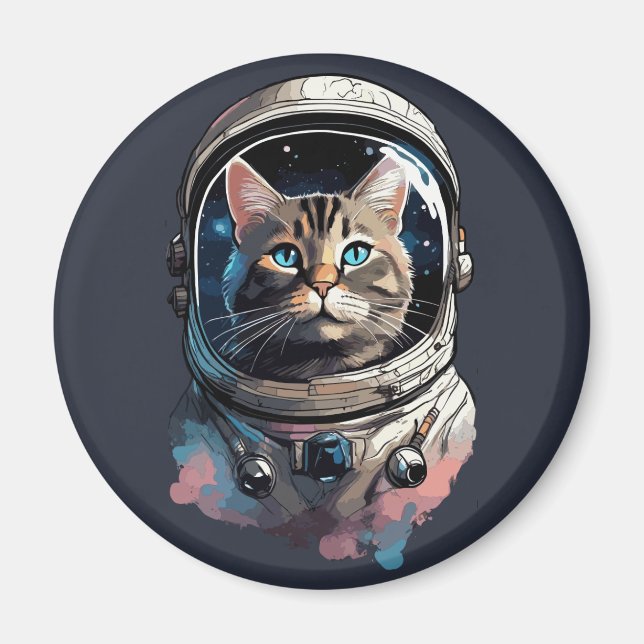 Imã Gato Astronauta Na Arte Por Aquarela Espacial (Frente)