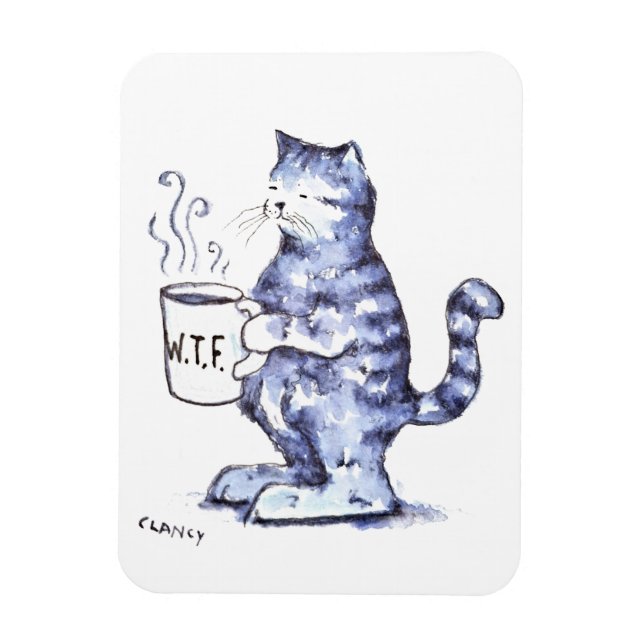 Ímã Gato Azul com copo de WTF (Vertical)