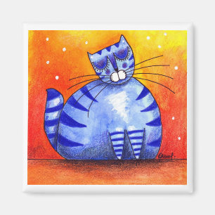 Imã Gato azul gordo grande - ímã quadrado