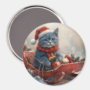 Imã Gato Azul Oriental em Trenó Deixe Nevar Natal